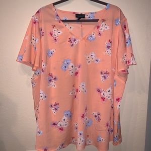 LANE BRYANT coral short sleeve floral blouse
